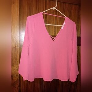 Lush Vibrant Pink V-Neck Blouse